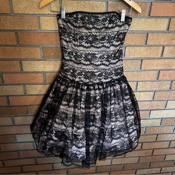 VTG Jessica McClintock Gunne Sax Black Lace Mini Prom Party Dress Size 1/2 - Picture 1 of 6